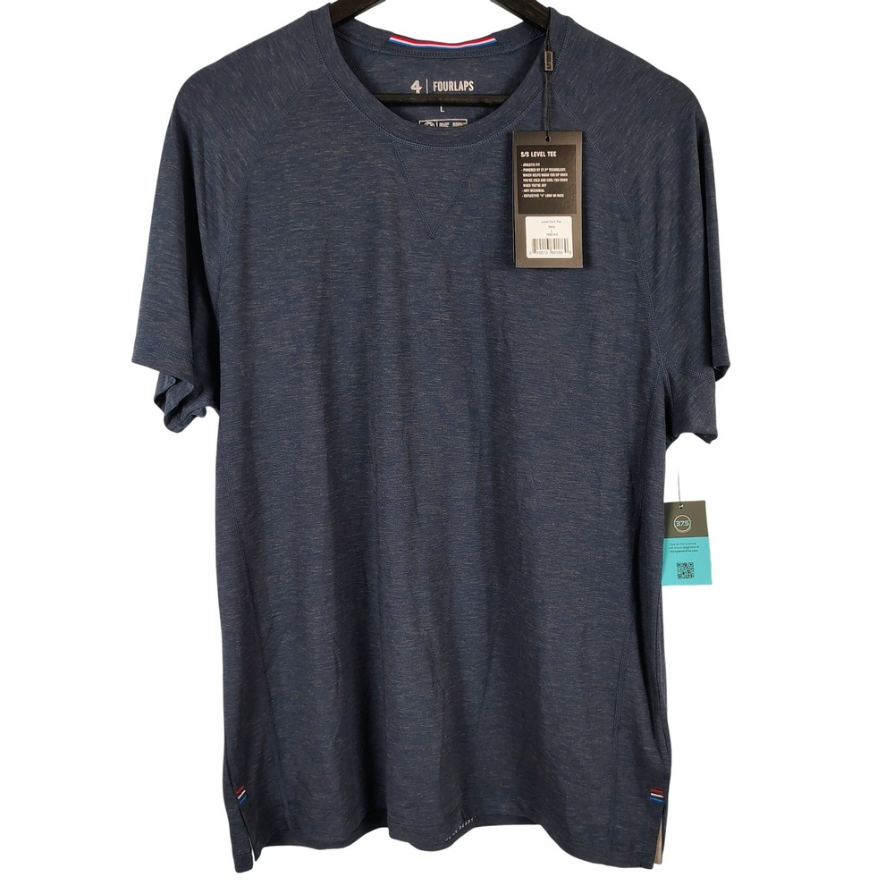 NWT Fourlaps Mens L Level Tech Tee Navy Heathered Wool Blend Gorpcore Activewear